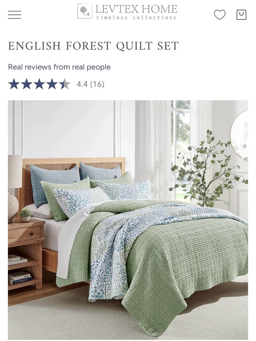 Levtex Blue and Green Botanical Quilt 2 pcs. Set. 🩵🤍💚 reversible pattern TWIN.